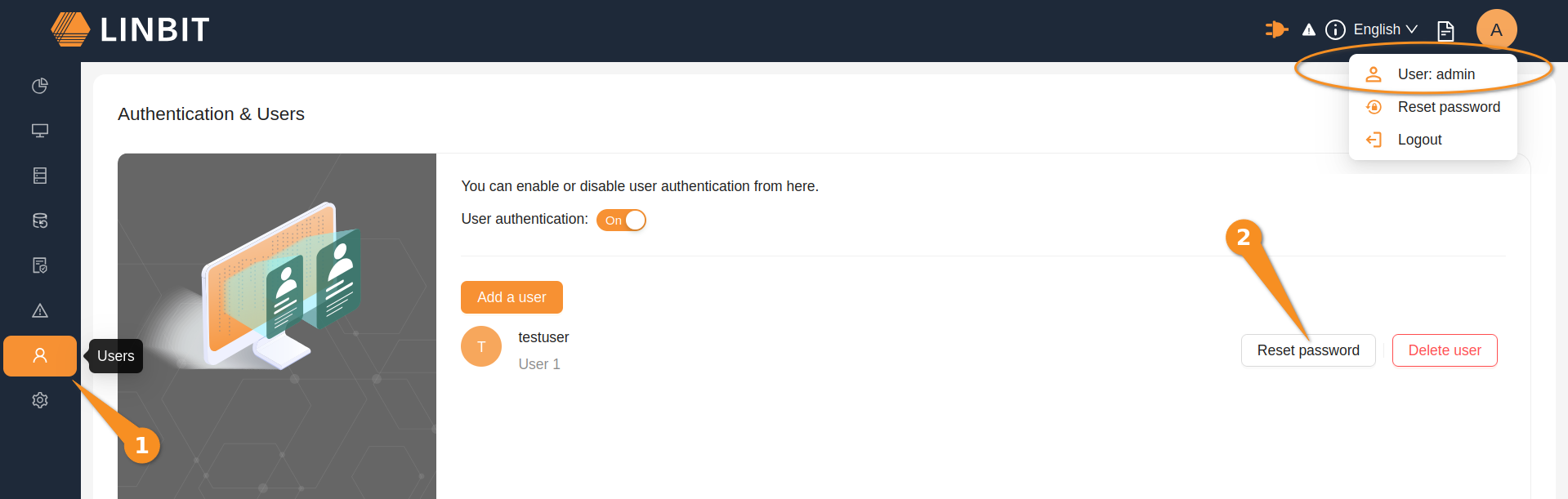 Resetting a user password from the administrator account in the GUI